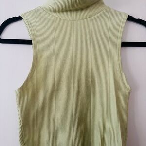 Forever 21 Light Green Ribbed Turtleneck Crop Top